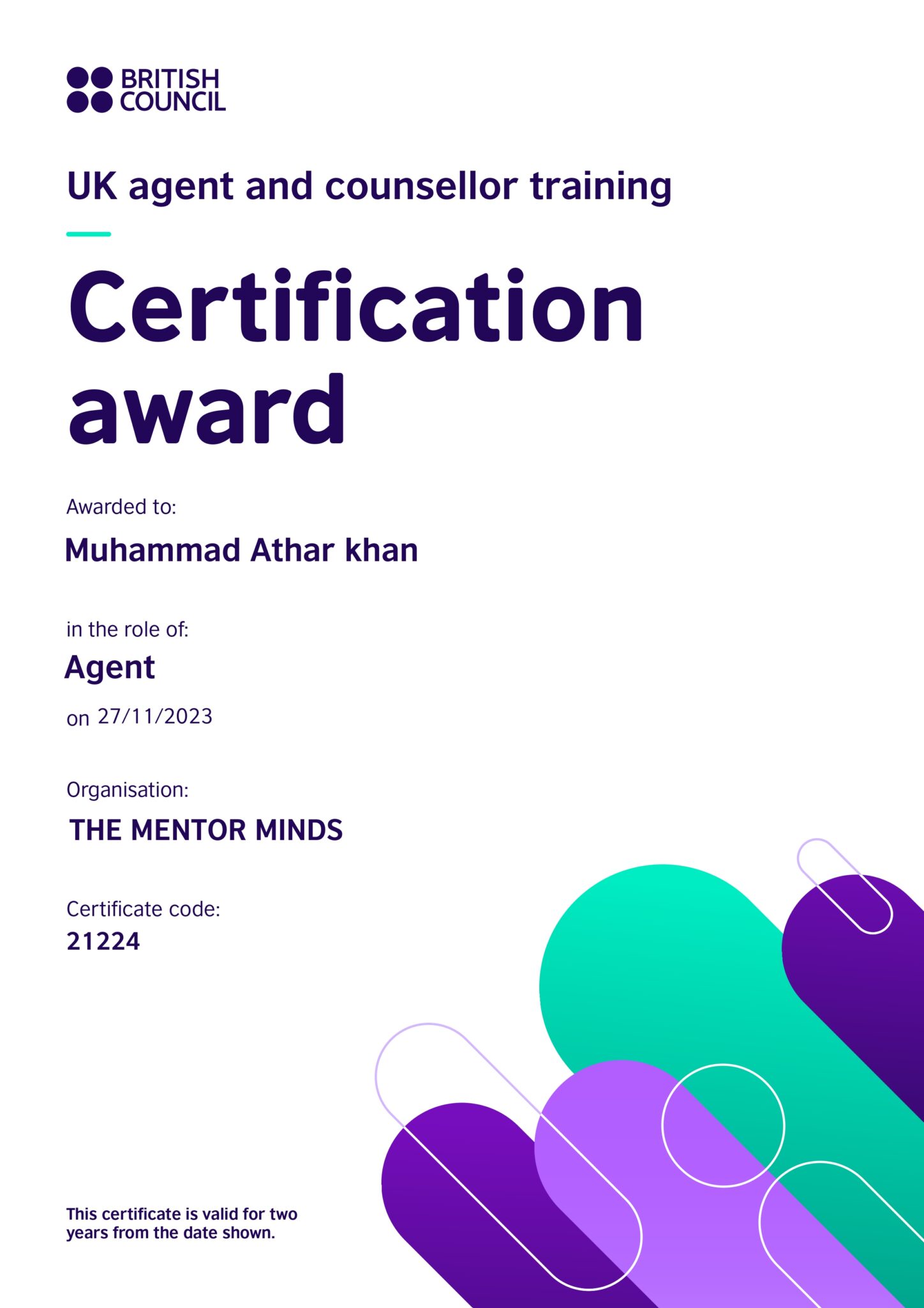 British Council Certificate